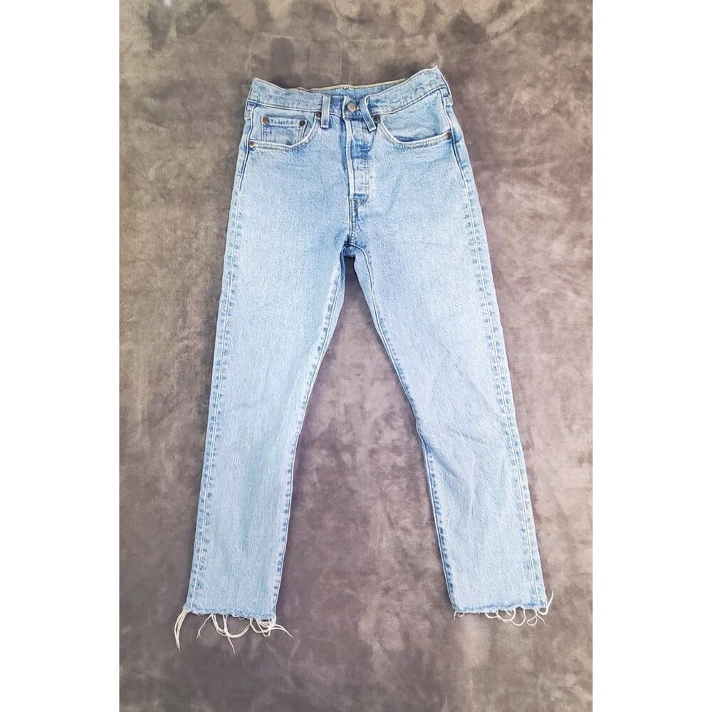 Levis 501 Skinny Filiforme Jeans Sz 26x28 Button Fly Stretch Denim Women Blue C7